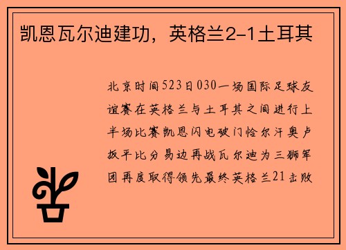 凯恩瓦尔迪建功，英格兰2-1土耳其