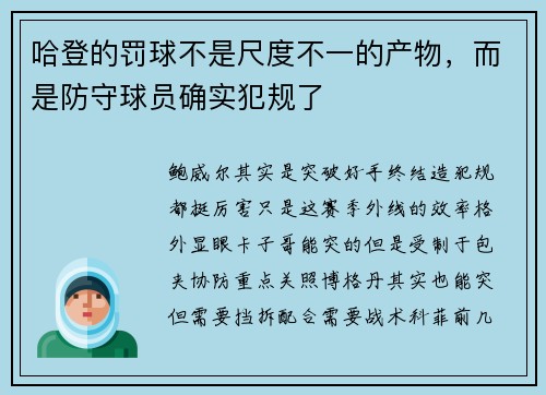 哈登的罚球不是尺度不一的产物，而是防守球员确实犯规了